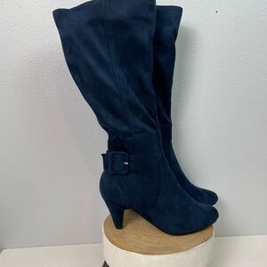 Bella Bita Blue Heeled Boots with Plush Texture Size 7.5W EUC